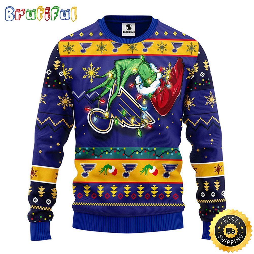 Nhl St Louis Blues Christmas Ugly Sweater Grinch Gift For Hockey Fans Neasalamis