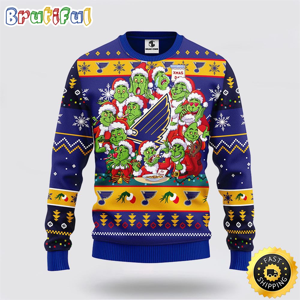 Nhl St Louis Blues Ugly Sweater 12 Expressions Of Grinch During The Christmas Season Sweater Neasalamis