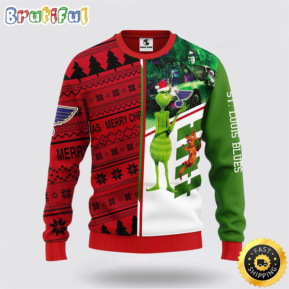 Nhl St Louis Blues Ugly Sweater Grinch And Scooby Doo Ugly Christmas Sweater Neasalamis