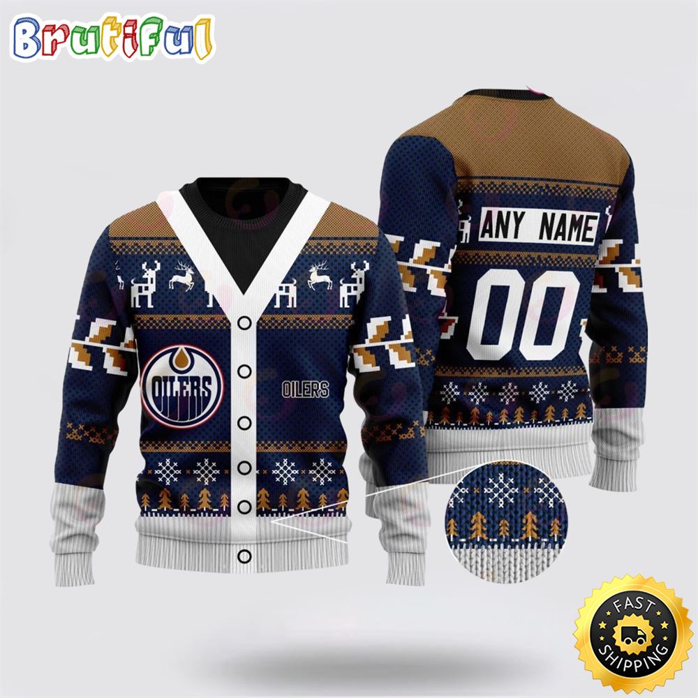 Personalized Nhl Edmonton Oilers Elk Pattern Ugly Christmas Sweater Perfect Gift For Football Fans Neasalamis