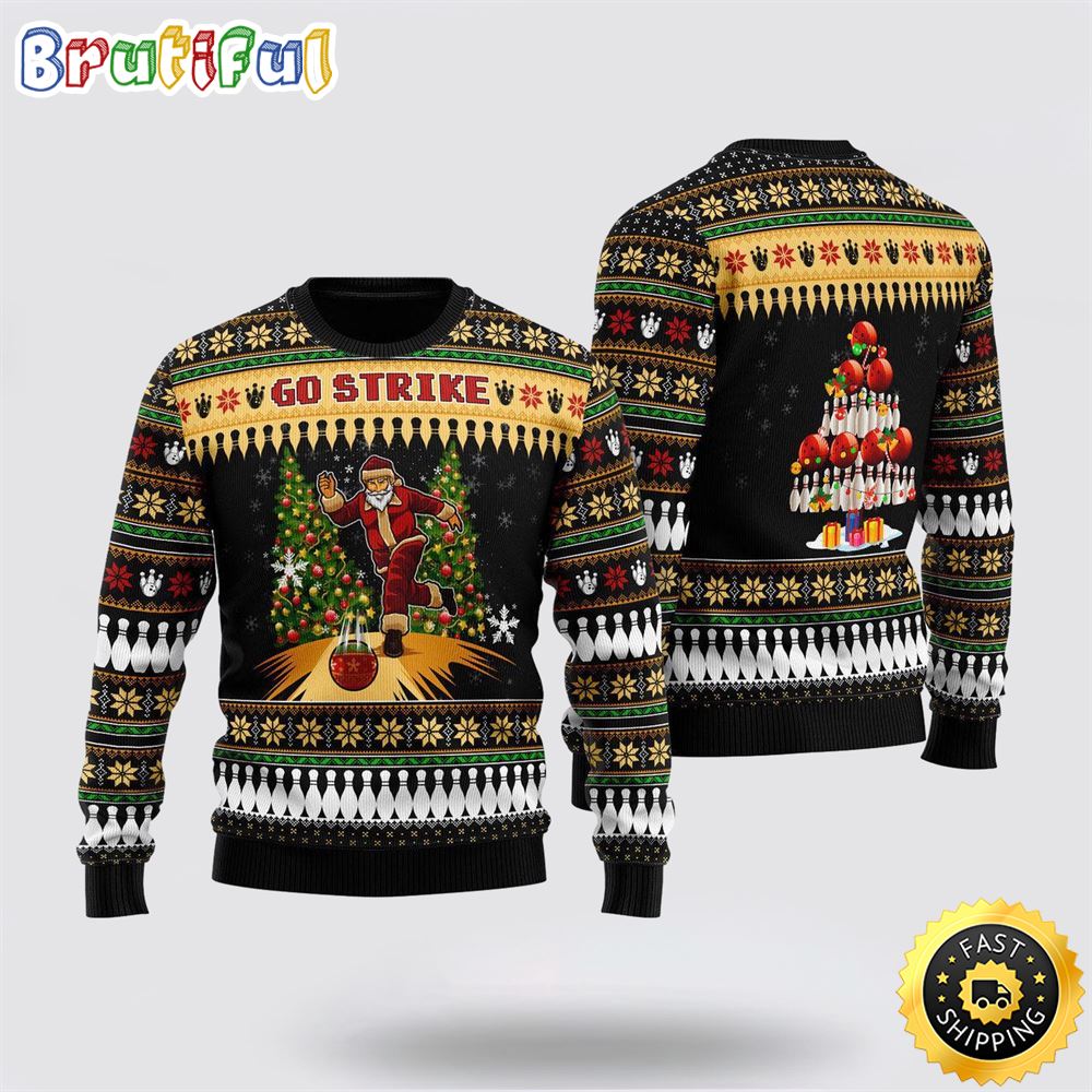 Santa Bowling Go Strike Ugly Christmas Sweater For Men Women Gifts For Bowling Master Neasalamis