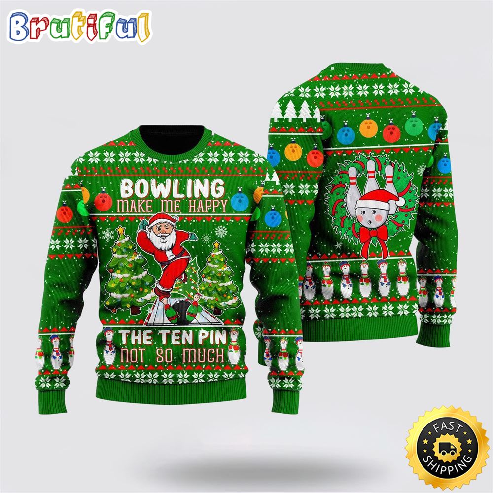Santa Bowling Go Strike Ugly Christmas Sweater Gifts For Bowling Master Neasalamis