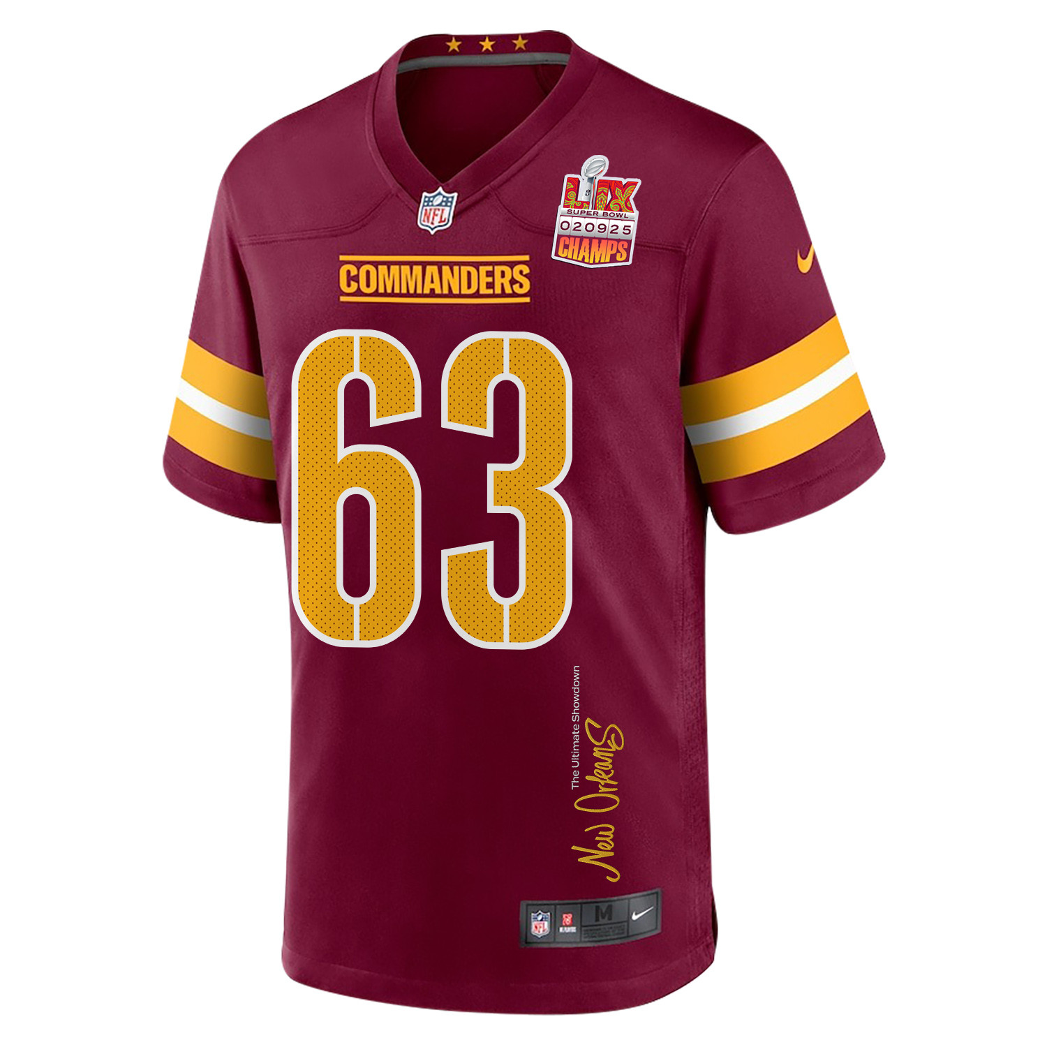 Tyler Biadasz 63 Washington Commanders Super Bowl LIX Champions Patch 'New Orleans - The Ultimate Showdown' EMBROIDERED Game Men Jersey - Burgundy JS2451 Neasalamis - Image 3