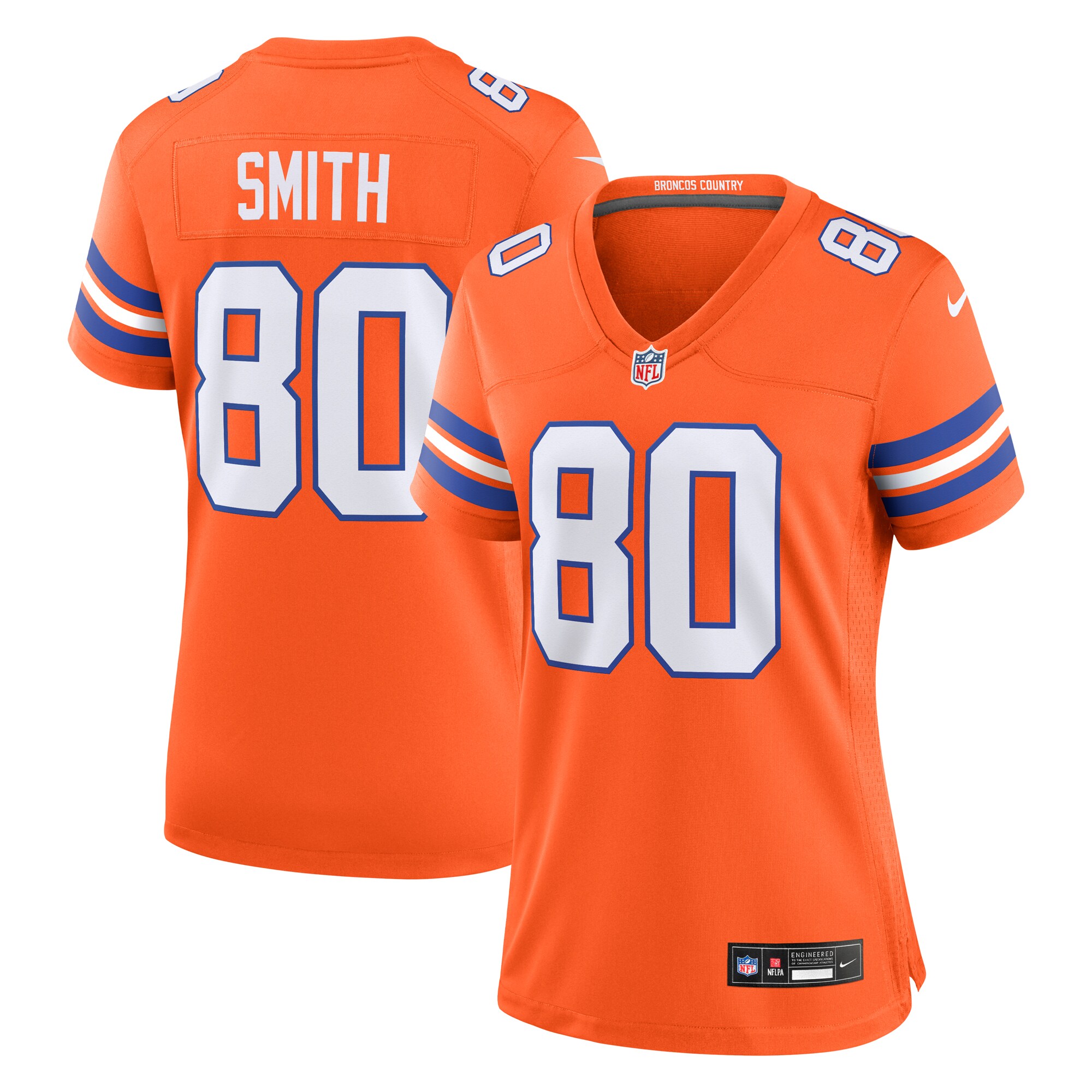 Women's Denver Broncos Rod Smith Orange Mile High Collection 1977 Throwback Retired Player Game Jersey JS2822
